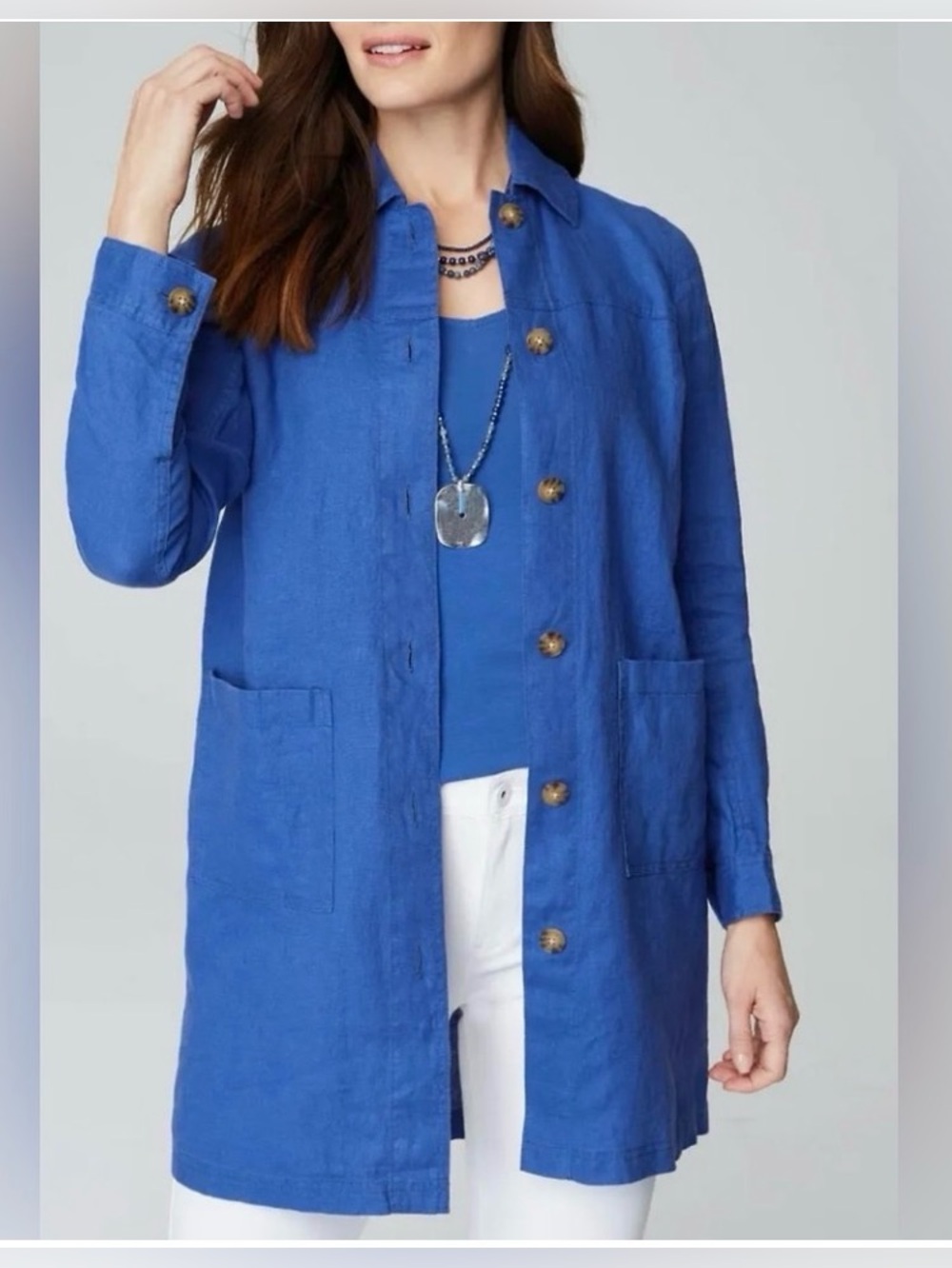 J. Jill Love linen Women's Linen  Jacket button down oversized Lagenlook XS blue